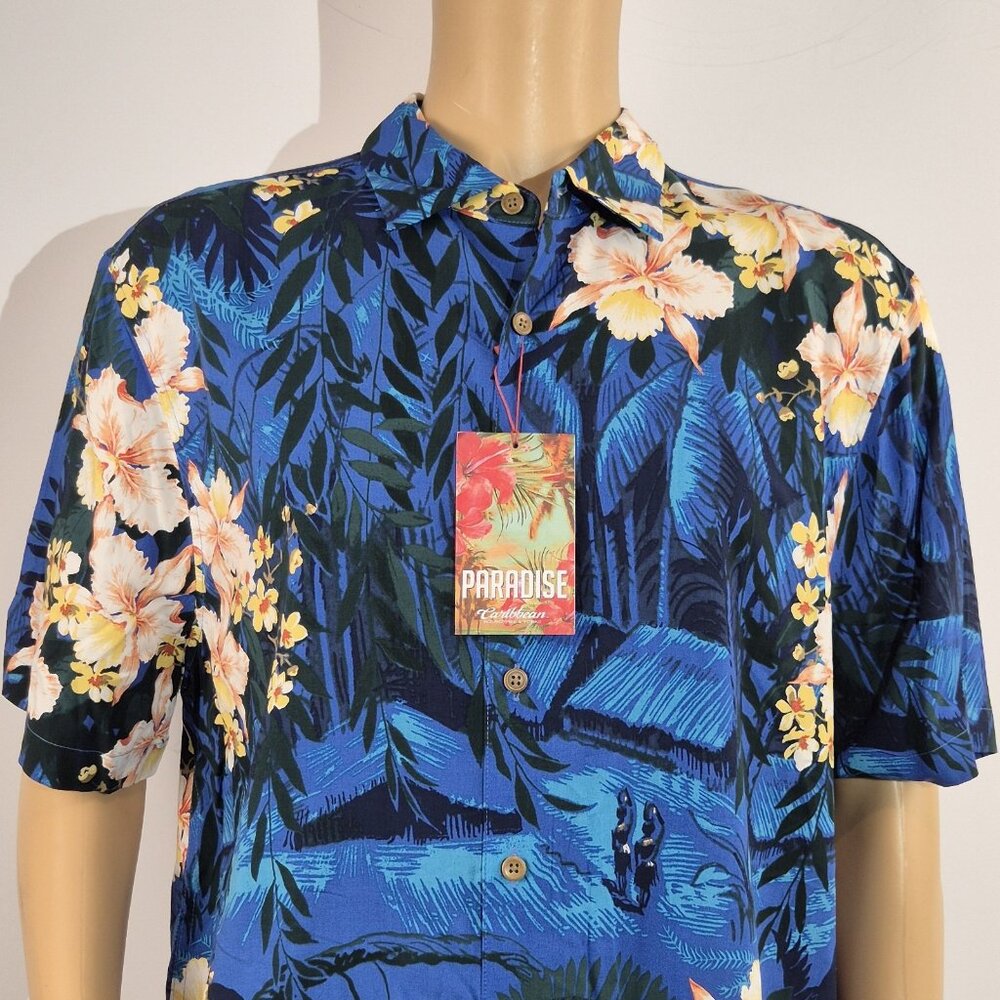 Roundtree & Yorke Caribbean Men's Shirt Button Up Short Sleeve Blue Size XL (56)